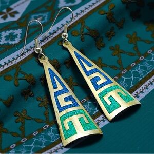 Vintage Alpaca Mexico Silver and Turquoise Dangle Pierced Earrings